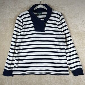 Lauren Jeans Co Ralph Lauren Womens Blue White Striped Zip Mock Neck Sweater XL